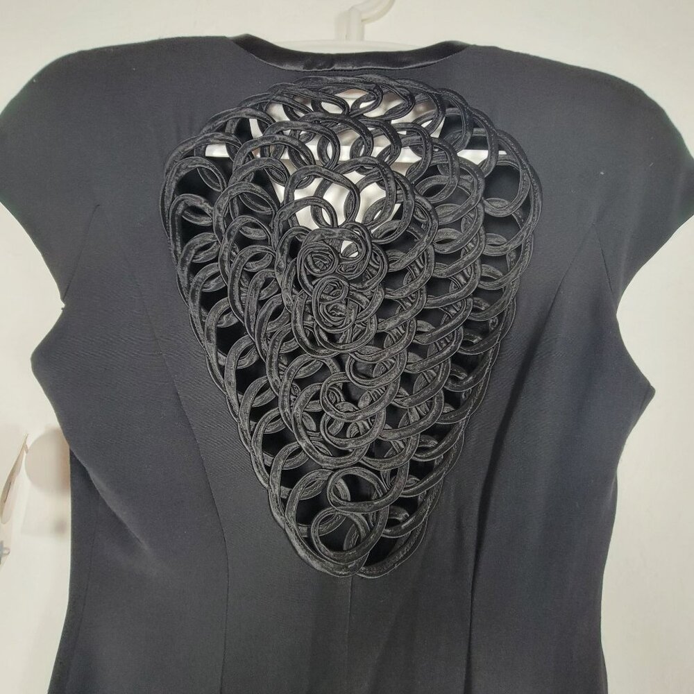 Vintage Joseph Ribkoff Womens Black Cap Sleeve Dress 8 Back Cutout New $210 - Picture 3 of 10